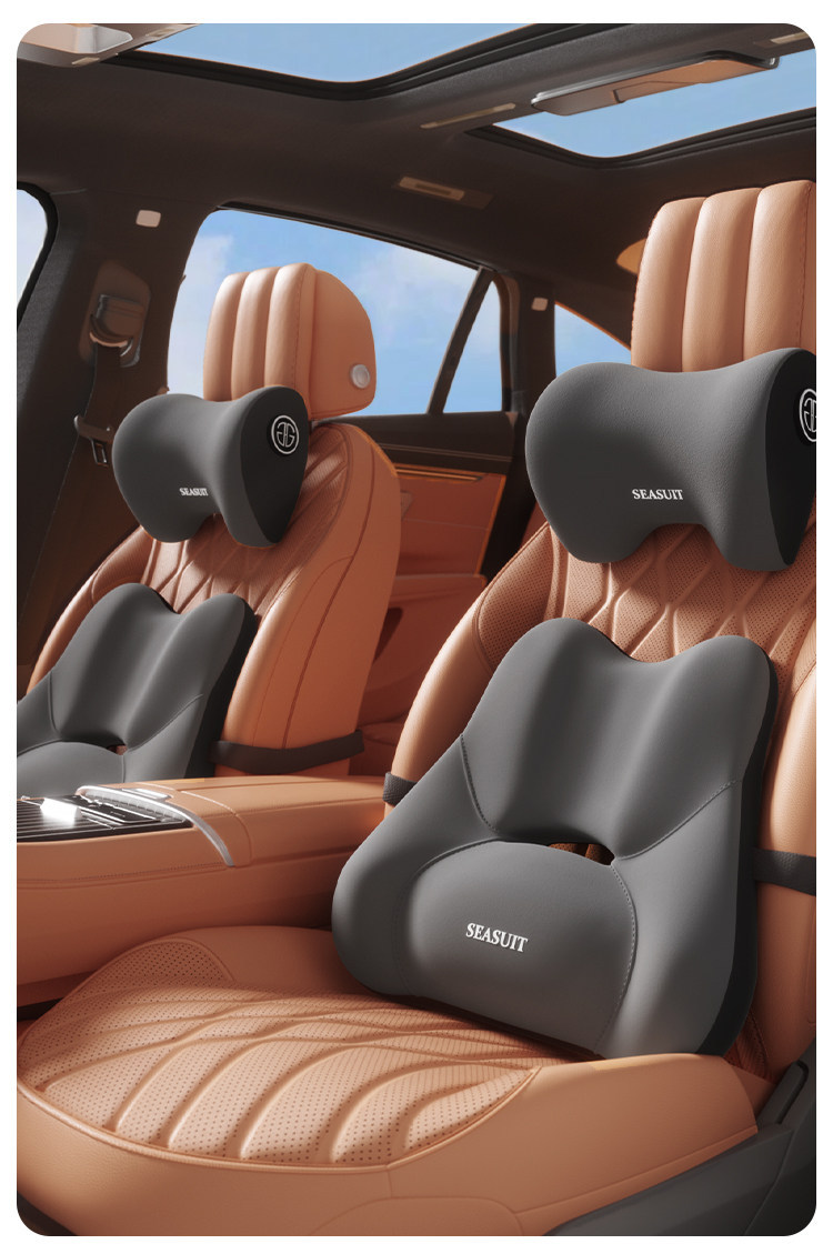 Car lumbar support and headrest set, memory foam cushion, backrest for comfortable long drives, car lumbar support, and car seat cushion