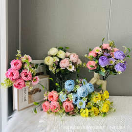 仿真花玲珑牡丹婚庆仿真花场景布置成品装饰花地排仿真花跨境批发