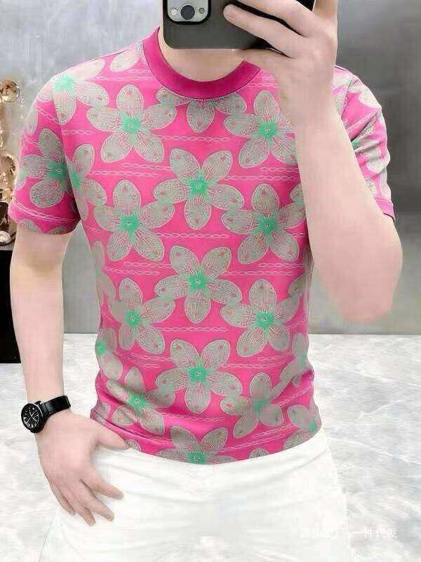 New Summer Men's Stylish Designer Color-Block Short-Sleeve All-Over Floral Print Round-Neck T-Shirt Fashion Top New Summer Men's Stylish Designer Color-Block Short-Sleeve All-Over Floral Print Round-Neck T-Shirt Fashion Top