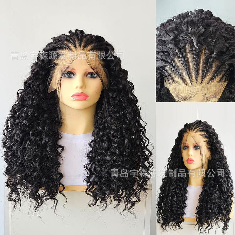 New braid small roll wig 13*4 front lace chemical fiber head cover high temperature silk hand hook hair a generation of hair factory New braid small roll wig 13*4 front lace chemical fiber head cover high temperature silk hand hook hair a generation of hair factory