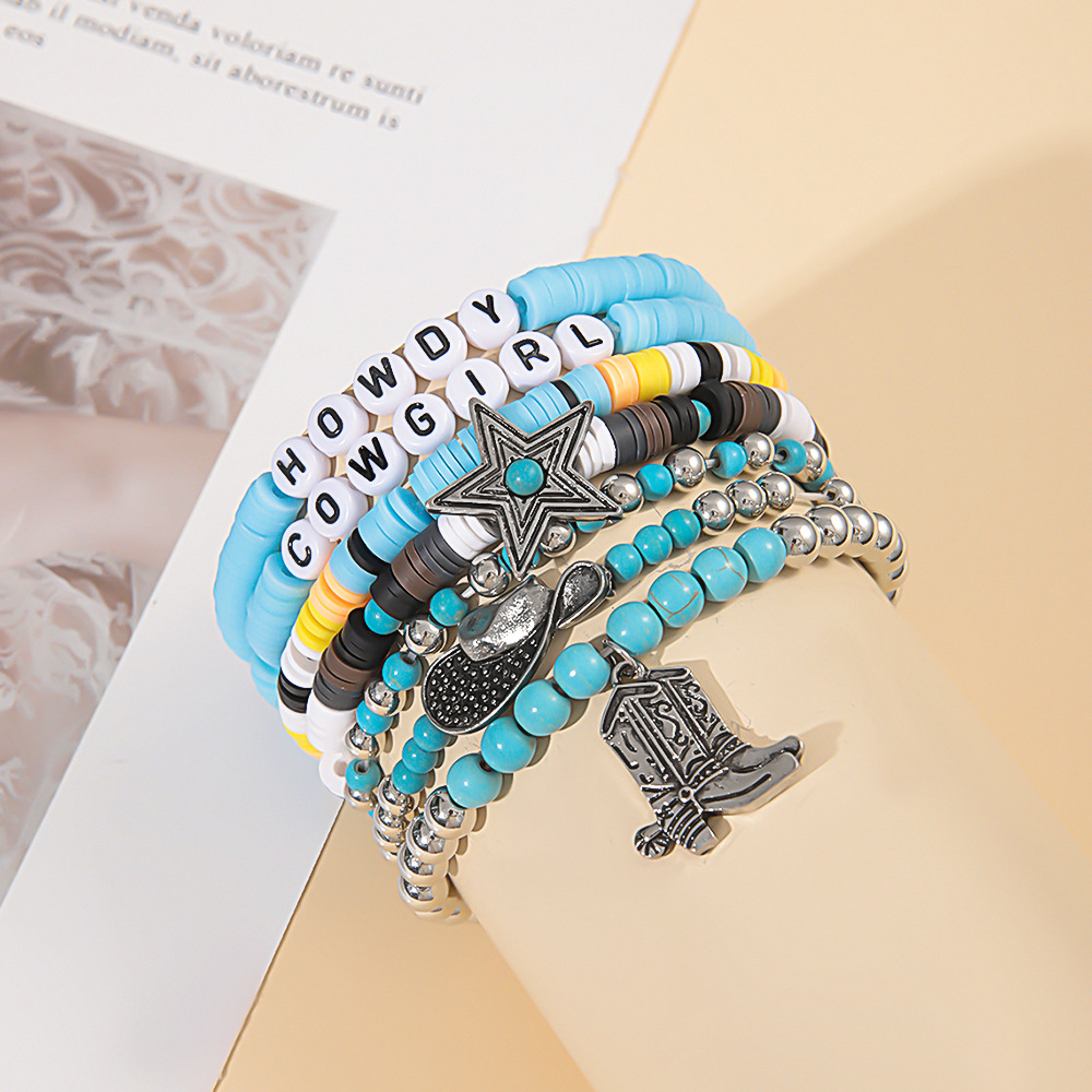 49g Weight Alloy Pendant Material Bracelets Classification Beaded, Turquoise Chain Material 1 Set Quantity Daily Occasion Beaded, Alloy, turquoise Material Cross, Cattle, Boots Pattern Women's Gender Retro Style Retro Cross Cattle Boots Beaded Alloy Turquoise  Beaded Bracelets Wholesale 8