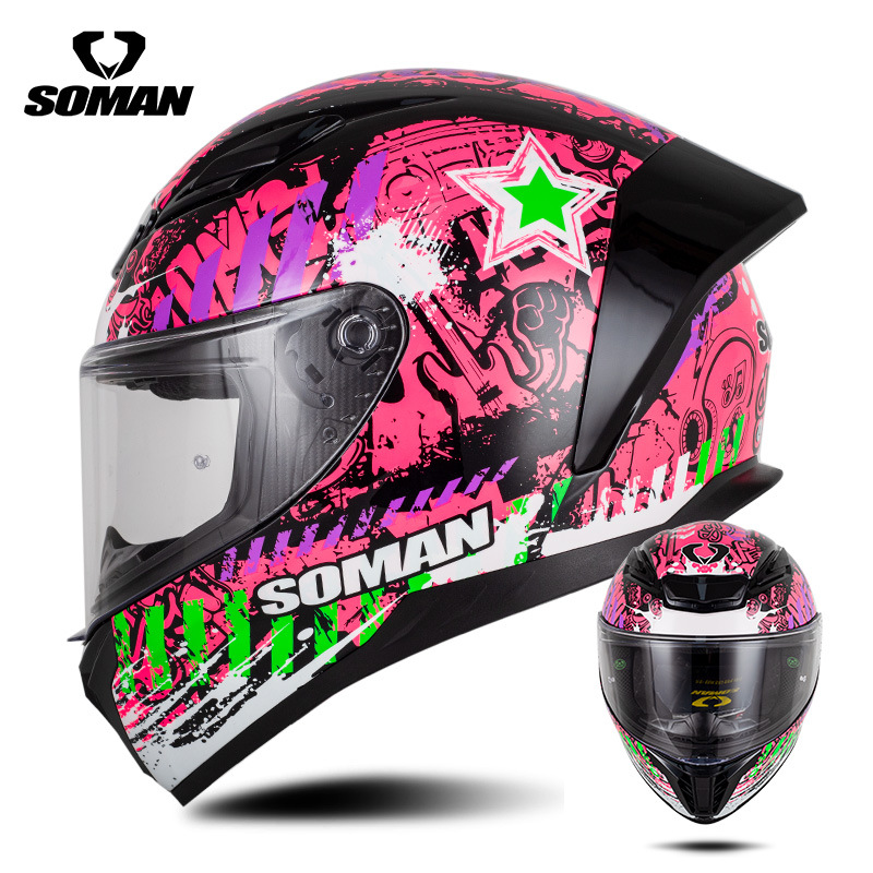 新型SOMANオートバイレースヘルメット男女四季機関車騎乗電気自動車カップルヘルメットSM973