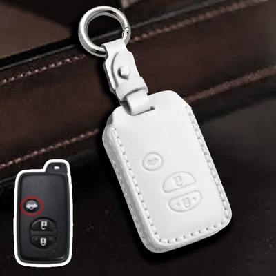 Car key bag | key case genuine leather - white-3-button-trunk