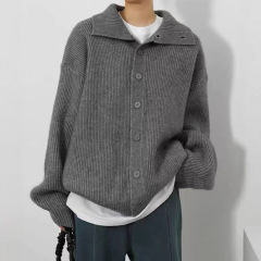 秋冬季新款毛衣女外套纯色设计感高领厚实针织宽松休闲慵懒风开衫