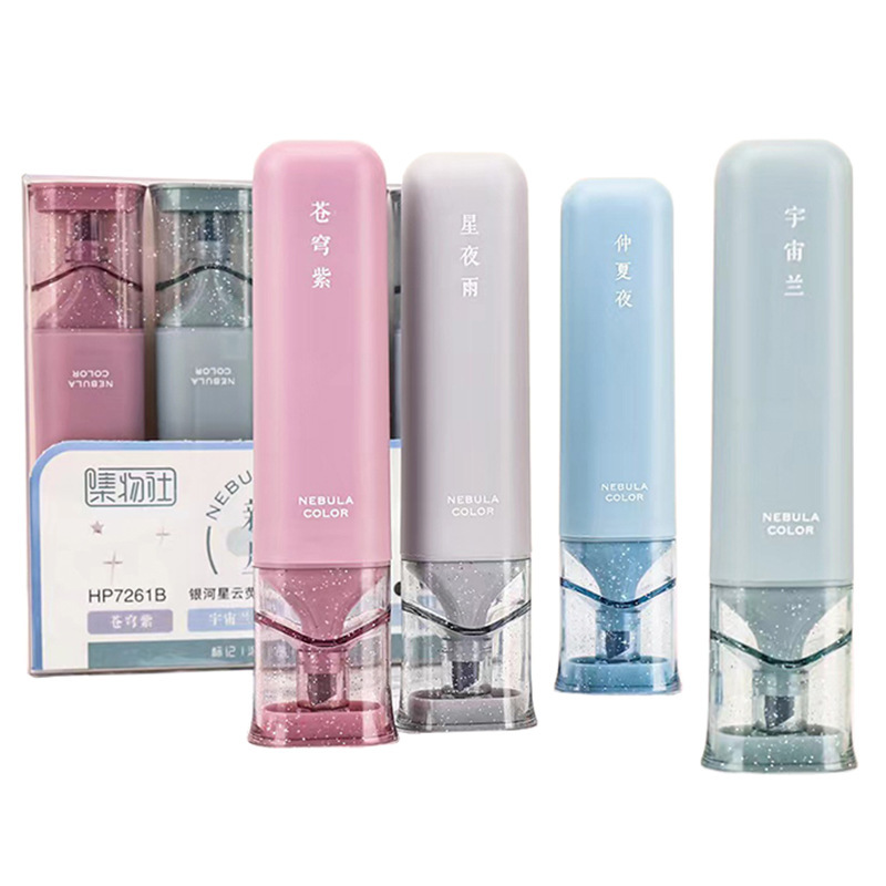 Gran capacidad resaltar pluma en caja brillante Rosa estudiante diario clave marca pintura color brillante agua pluma traje