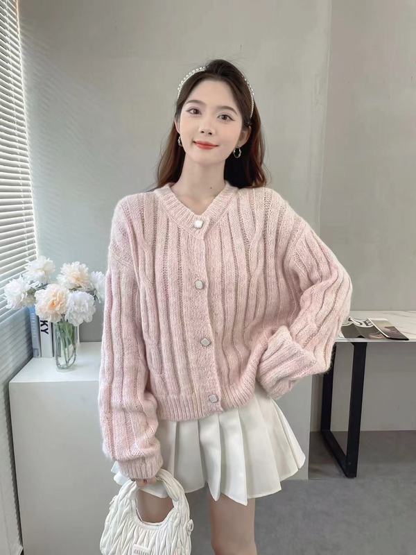 软糯毛衣女短款洋气2025秋冬新款外套闪亮珠片特种纱韩系针织开衫|undefined