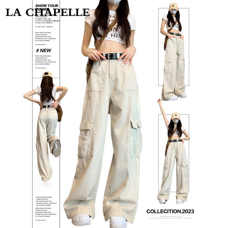 2025 Trendy New Loose Tooling Jeans High Waist Wide Leg Trousers Denim Trousers All-match Women's Washing