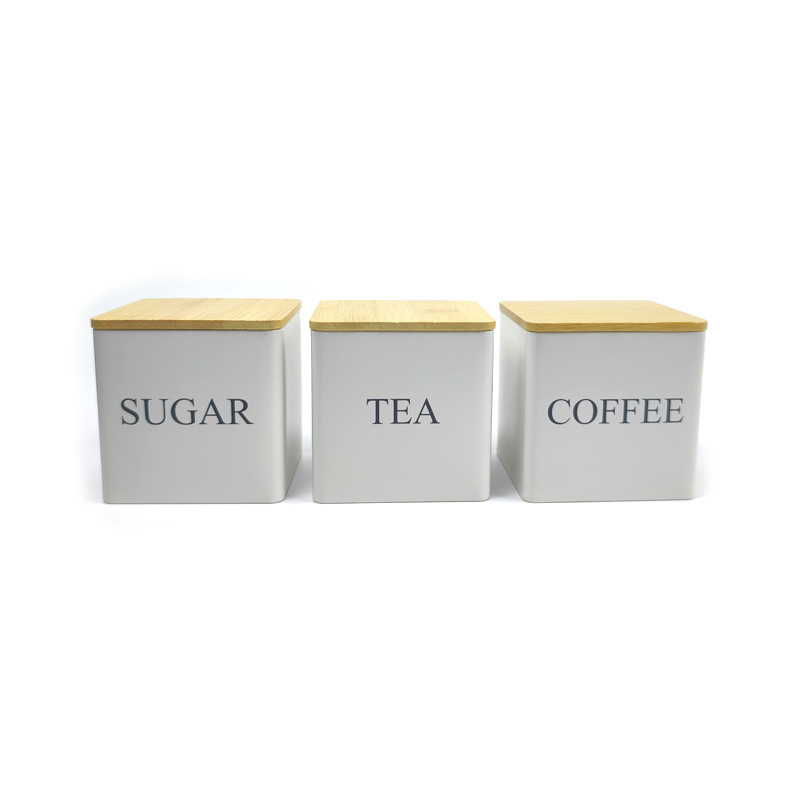 Moda simple lata de almacenamiento de hojalata cubierta de bambú lata de café té azúcar caja de almacenamiento de metal ins viento suministros de cocina