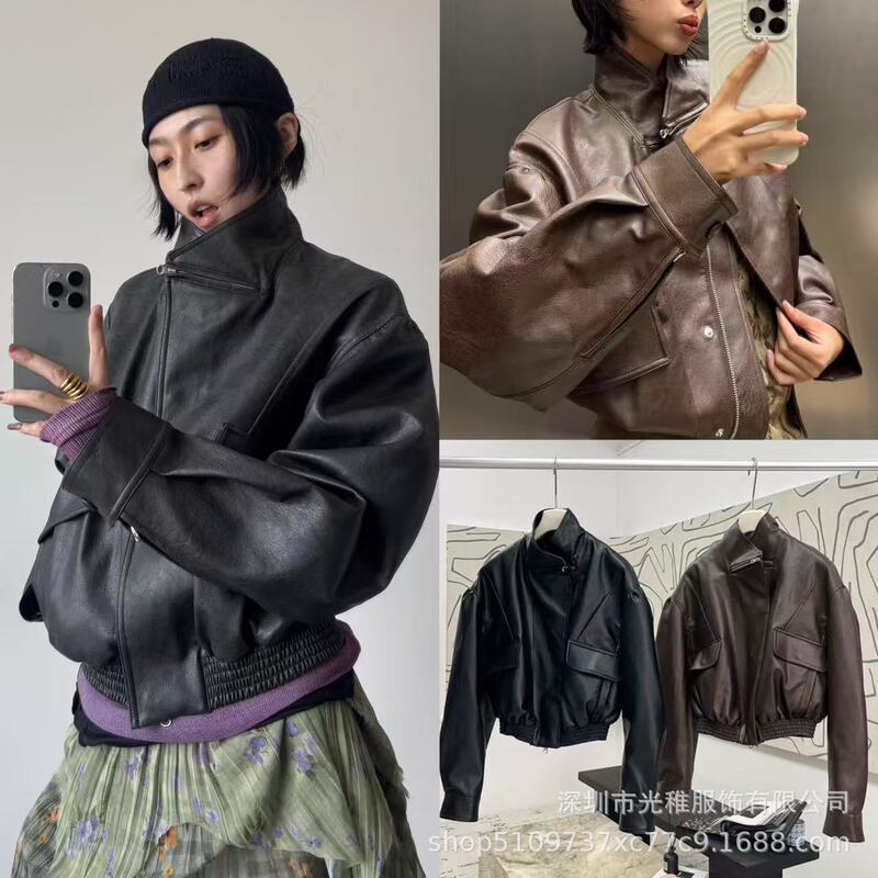 25 Autumn and Winter Short Leather Jacket Women's Fashionable Retro Maillard Motorcycle Versatile Leather Jacket 25 Autumn and Winter Short Leather Jacket Women's Fashionable Retro Maillard Motorcycle Versatile Leather Jacket