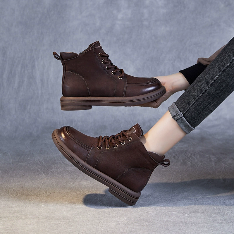 Женские ботинки Martin, винтажные универсальные одиночные ботинки с круглым носком из матовой мягкой кожи, осенне-зимние повседневные ботинки ручной работы на мягкой подошве, ботильоны на шнуровке, 2023