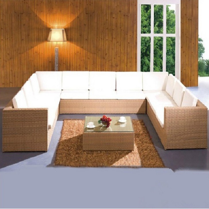 Combinación de sofá de ratán al aire libre esquina en forma de U patio jardín balcón sala de estar del hotel ocio imitación de ratán muebles de exterior