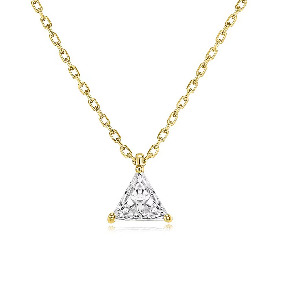 Casual Triangle Sterling Silver 14k Gold Plated Zircon Pendant Necklace In Bulk display picture 2