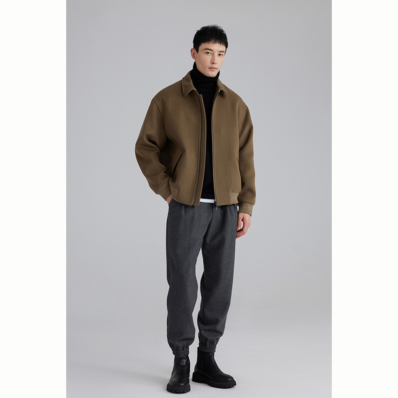 High Australian Wool Coat Houndstooth Collar Bottom Autumn and Winter New Lapel Fashionable Single-sided Thickened Jacket for Men