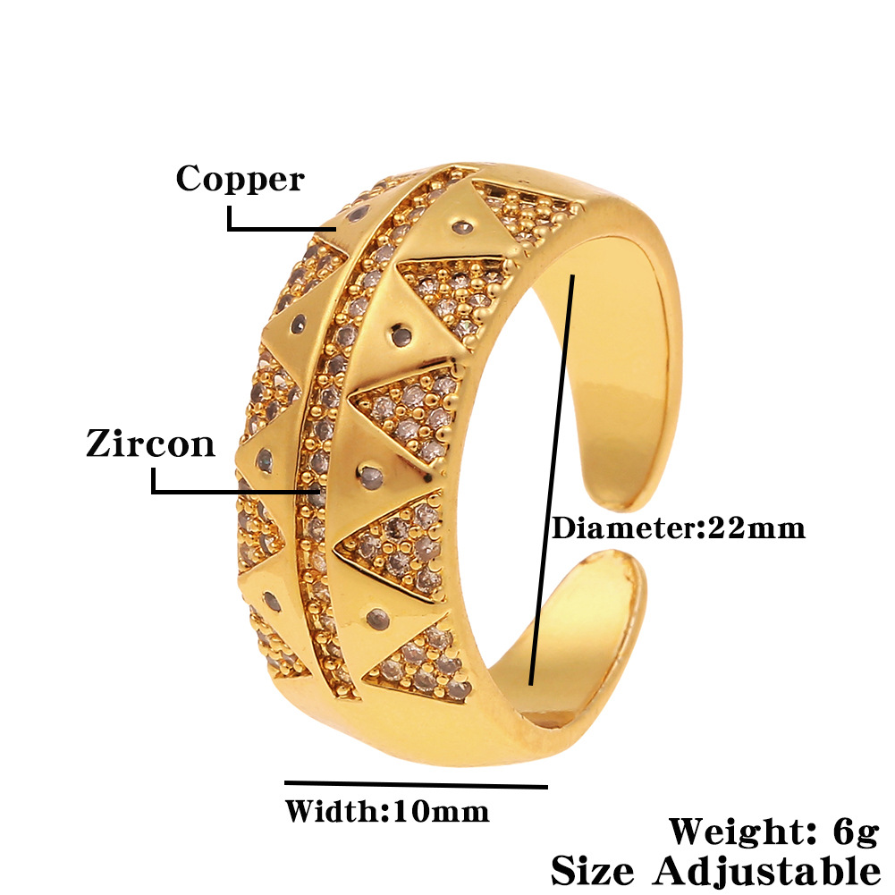 Fashion Jewelry Copper Plated Real Gold Micro-inlaid Zircon Triangle Geometric Tail Ring display picture 1