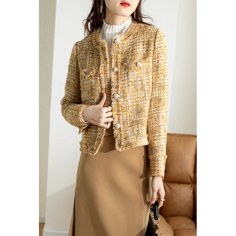 European and American Autumn and Winter Outwears for Women, Woven Tweed Plaid Outerwear, French Retro Ladylike Style Jackets, Western Style Short Outwears