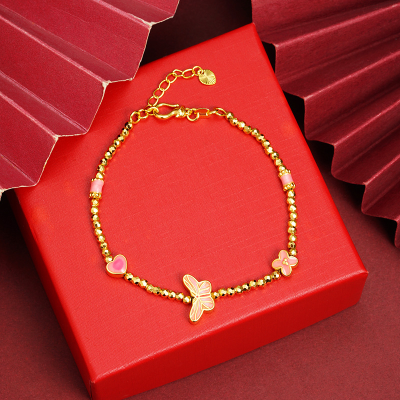 Pulseras de oro antiguo transfronterizas retro goteo de aceite polvo de sueño mariposa pulseras ligeras lujosas no se desvanecen joyas al por mayor