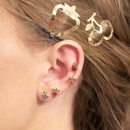 Cherry Earrings Women's Summer Fruit Series Earrings  New Trendy Cute Compact Strawberry Grape Earrings