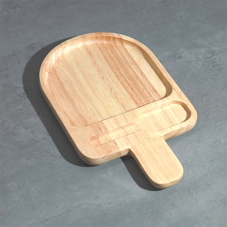 Bandeja de madera de goma creativa de dibujos animados desayuno hogar madera maciza niños jardín de infantes vajilla postre helado en forma de placa