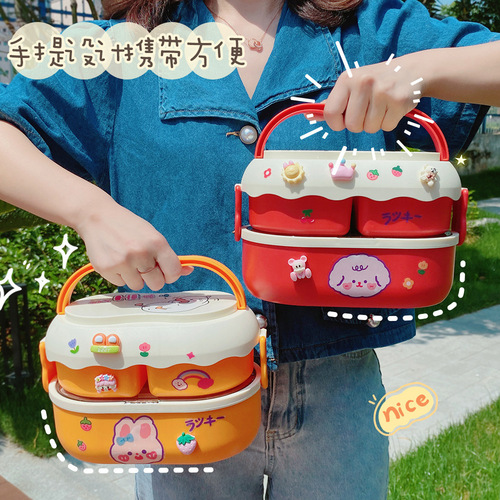 Cute antibacterial lunch box for office workers and girls, high-looking lunch box, microwave oven special heating large capacity with partition