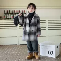Детская одежда для мальчиков в сетку утолщенные шерстяные пальто осень-зима новые китайские и средние дети повседневные шерстяные куртки