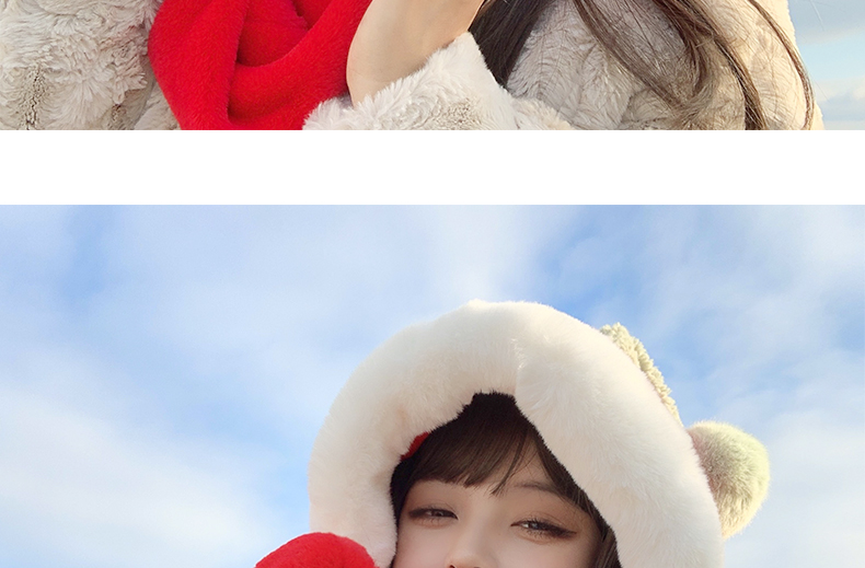 Cappello di Natale per bambini, dolce e carino, sciarpa e guanto di peluche alla fragola, in un unico pezzo, peluche invernale, addensamento caldo tre_voghion.com