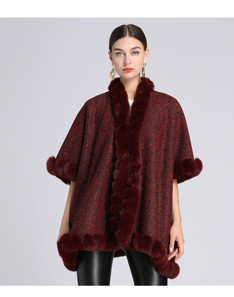 Extra Fleece extra dicker Pelzkragen Umhang locker große Größe Strickjacke Mantel Frau_voghion.com