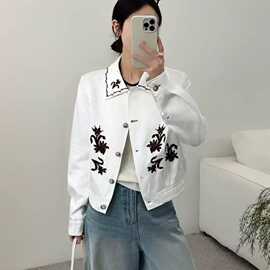 南油春夏时尚简约酷飒设计重工刺绣翻领短外套