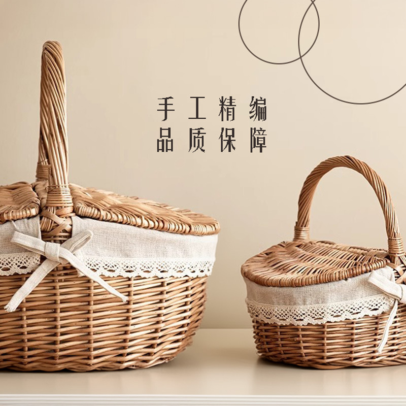 Cesta de almacenamiento de primavera, viento pastoral, tejido de sauce, cesta de almacenamiento portátil al aire libre con cubierta de aislamiento de calor, cesta de picnic roja, envío gratuito.