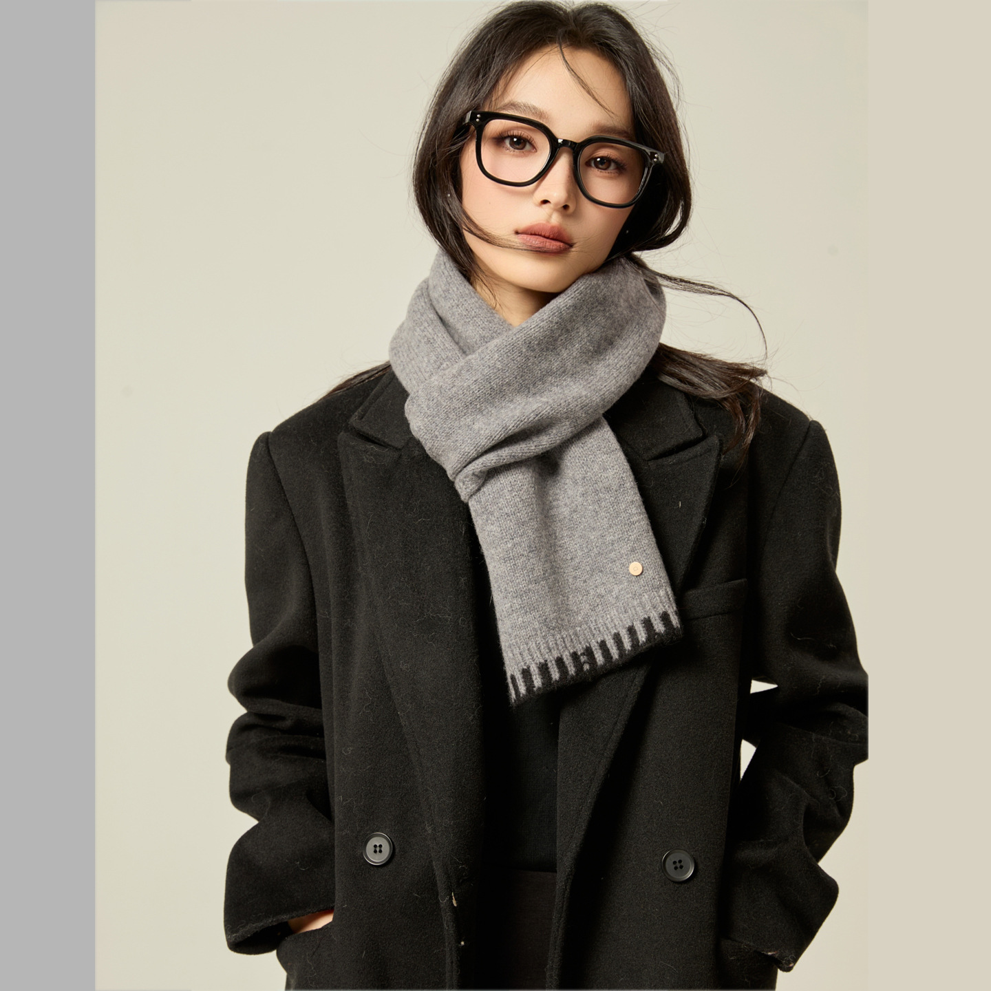 100%纯羊毛秋冬氛围感撞色围巾女百搭保暖学生厚围脖护颈2025新款