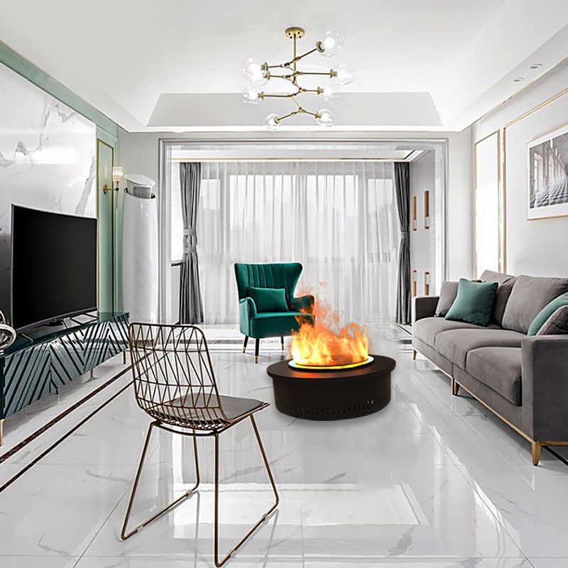 圆形3D雾化仿真火焰别墅客厅电视背景墙装饰摆件壁炉芯家用