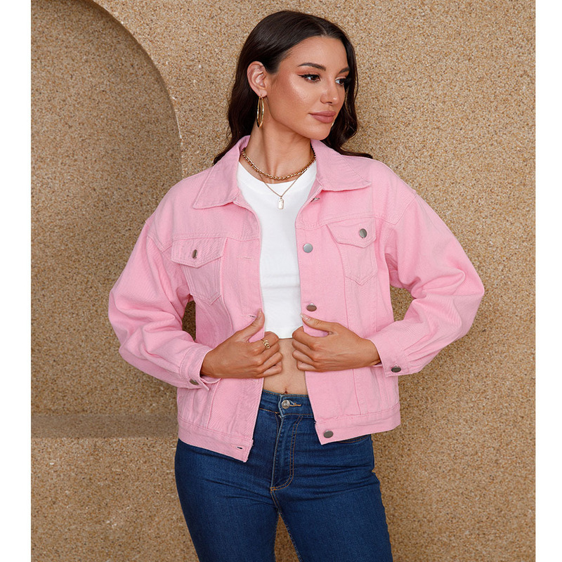 Spring and Autumn New Colorful Large Size Denim Jacket Women's Short Korean Style Loose Bf Long-Sleeved Jacket Student Top