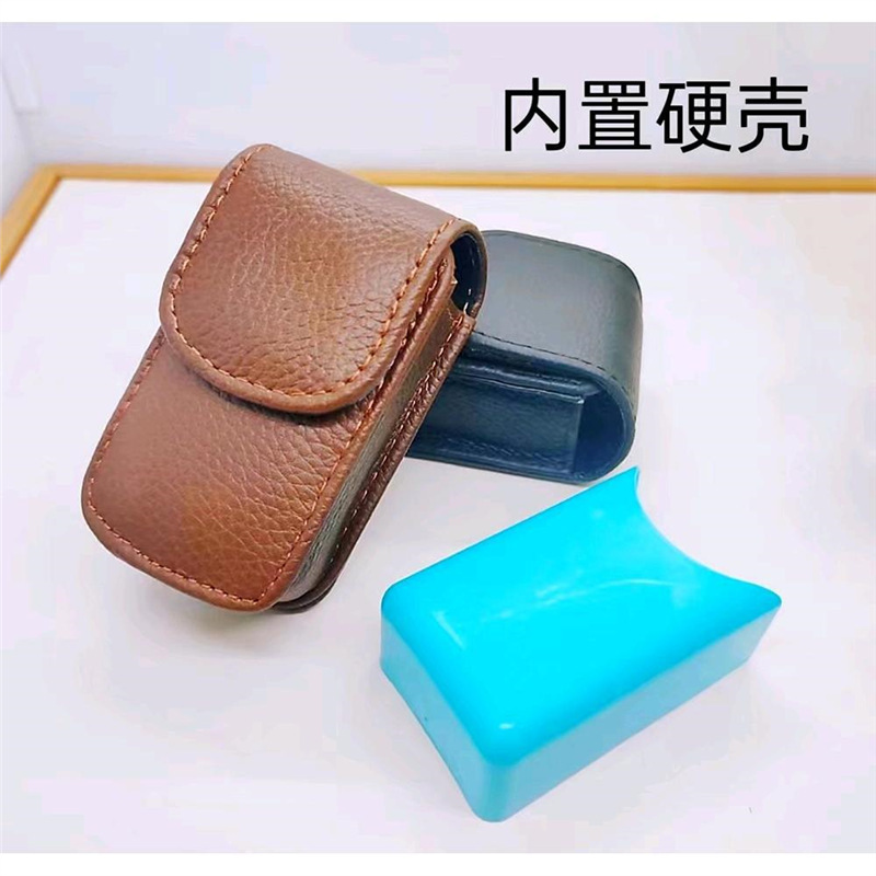 Genuine Leather Glasses Case Foldable Eyeglass Holder Portable Pouch Wearable Clip-On Waist-Hanging Leather Case for Men and Women Cowhide Box