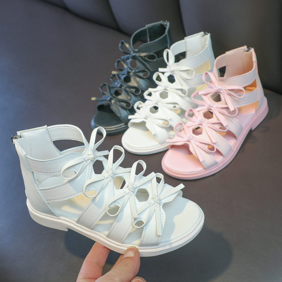 Girls' Sandals Open Toe Princess Shoes Summer 2024 New Korean Style Soft Sole Children's Roman Shoes