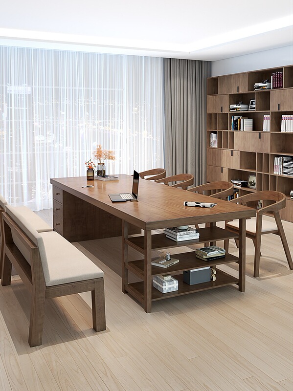 Nordic Living Room Solid Wood Large Desk Bookcase Integrated Study Table with Drawer Home Long Table Office Desk Multi-function