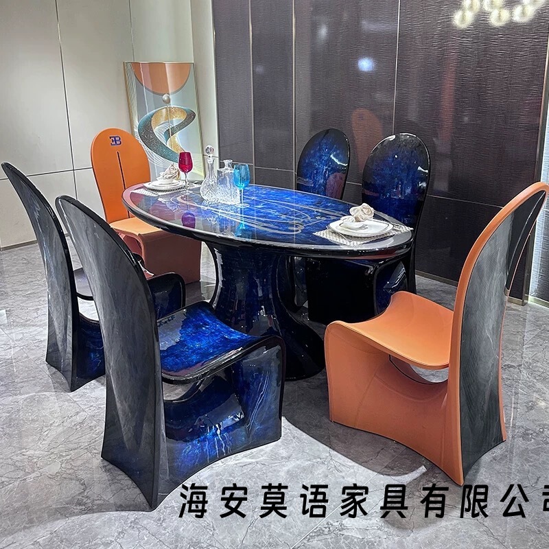 Italian-Style Light Luxury Post-Modern Bugatti Dining Table and Chairs, Villa Large Flat-Floor High-End Luxury Oval Dining Set