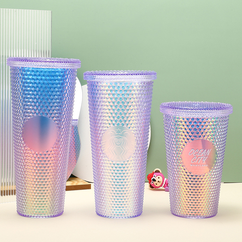 Taza de agua de alto valor personalizada transfronteriza Amazon taza de paja taza de maíz de plástico taza de diamante taza de estrella papá taza de durian