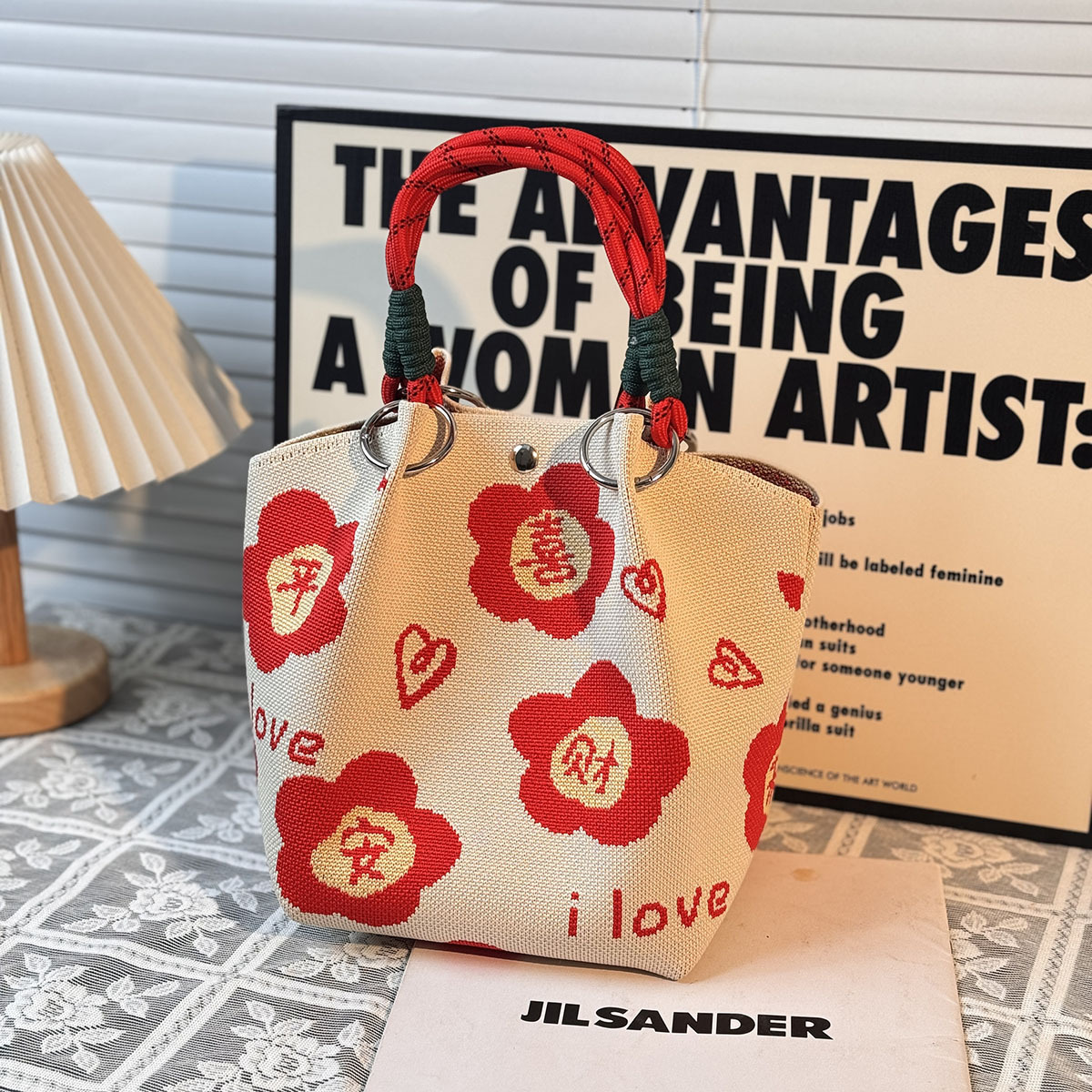 ニットハンドバッグ、ニッチデザインバケットバッグ、トートバッグ、ハンドバッグ、カジュアルで多用途なショルダーバッグ、ニットポータブルバッグ