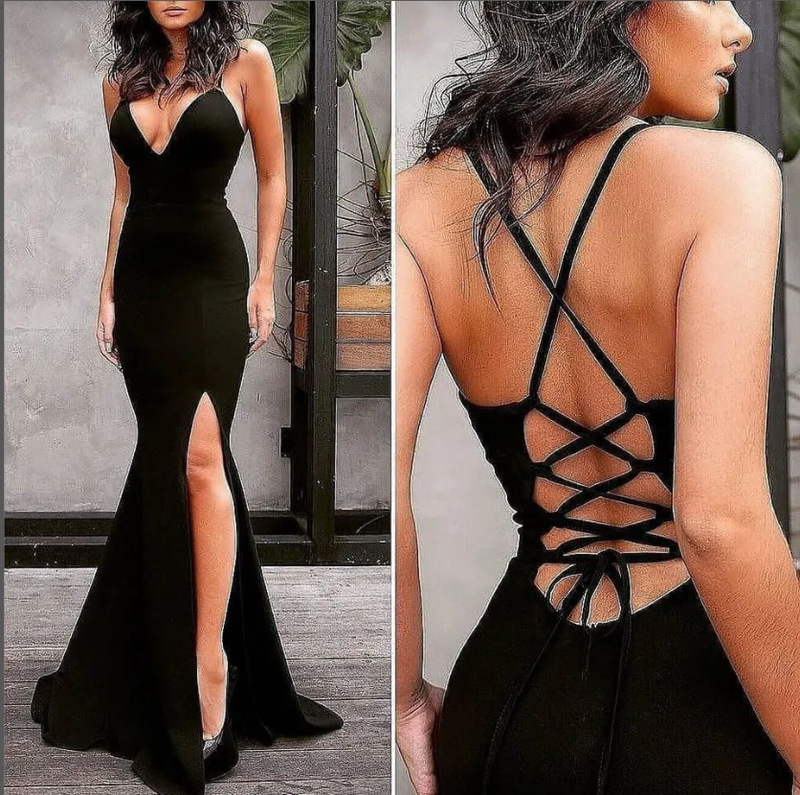 European and American Sexy Dress Split Thigh Camouflage Dress String Backless Evening Dress