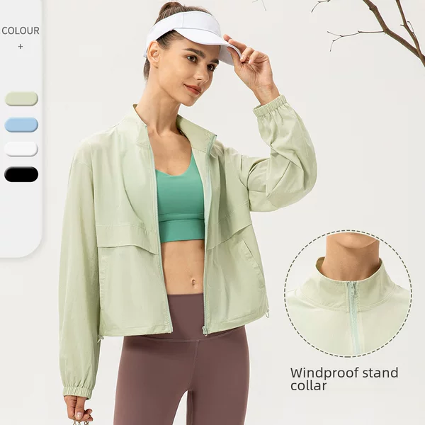 New outdoor sports trench coat female loose casual yoga suit zipper stand collar running fitness coat 22617