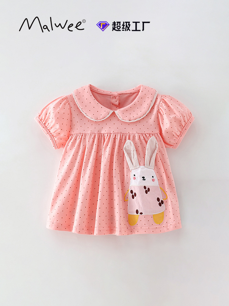 Camiseta de niña malwee transfronteriza verano nuevo estilo europeo y americano vestido para niños, camisas de cuello redondo, mangas cortas