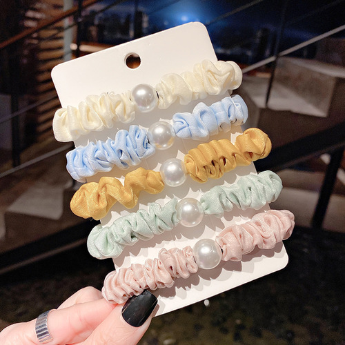 Korean-style pearl small intestine hair tie, fashionable fabric large intestine ring hair ribbon, high elasticity basic elastic hair tie for women, wholesale