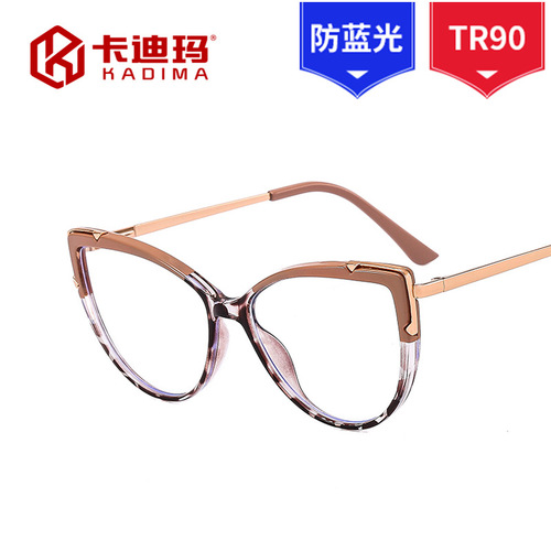 European and American  new TR90 anti-blue light cat eye flat mirror Internet celebrity same style plain glasses frame cross-border glasses frame
