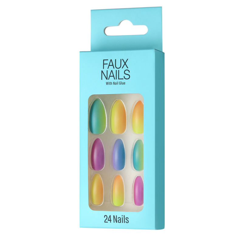 Transparent Colorful False Nails Color Gradient Pattern Printing Adult Nail Art Stickers Self-Adhesive Abs Adult False Nails