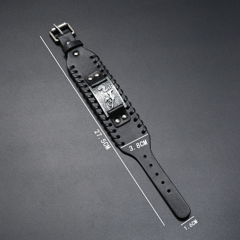 Simple retro Viking fox totem woven leather bracelet