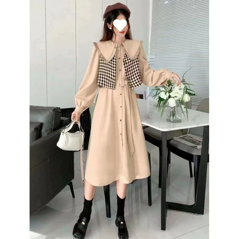 [15 000 человек] Женский костюм с кукольным воротником, новый осенний высококачественный маленький ароматный жилет + платье выше колена