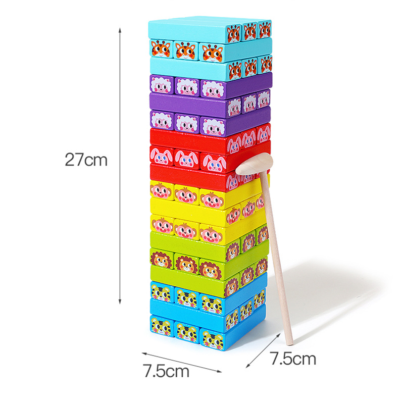 Niños de color apilado 48 51 bloques de construcción puzzle números apilados de madera alta apilamiento juguetes de dominó