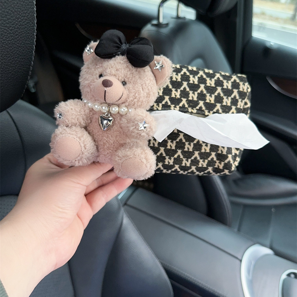 Cartoon personalizado multifuncional colgado en el automóvil lindo manguito de extracción de papel caja de toallas bolsa de papel delantera y trasera en el automóvil suministros de carga image 3