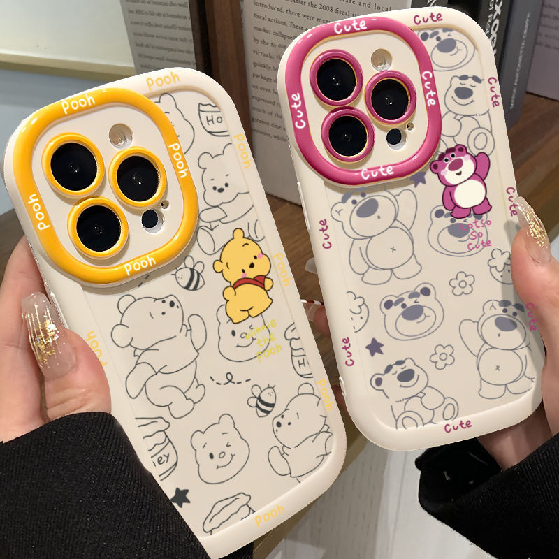 Winnie the Pooh Strawberry Bear Apple 13/14/15promax Mobile Phone Case iPhone12/11 All-inclusive xr Puff Case X