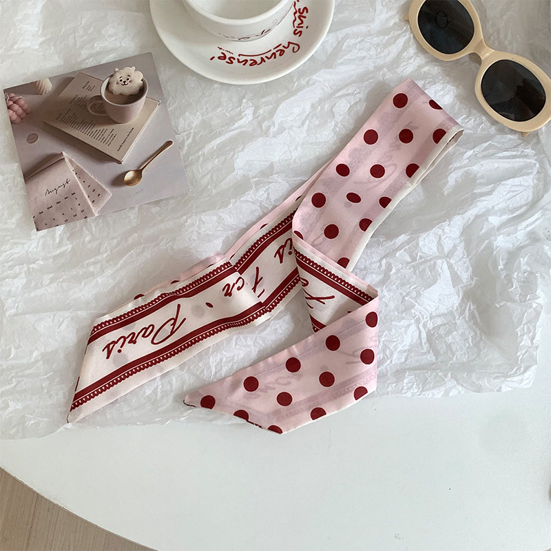 Pañuelo de seda de tira larga de lunares, sentido avanzado, nueva bufanda de muñeca, bolsa de atar, serpentina decorativa, todo fósforo, turbante multiusos, cinturón para el cabello