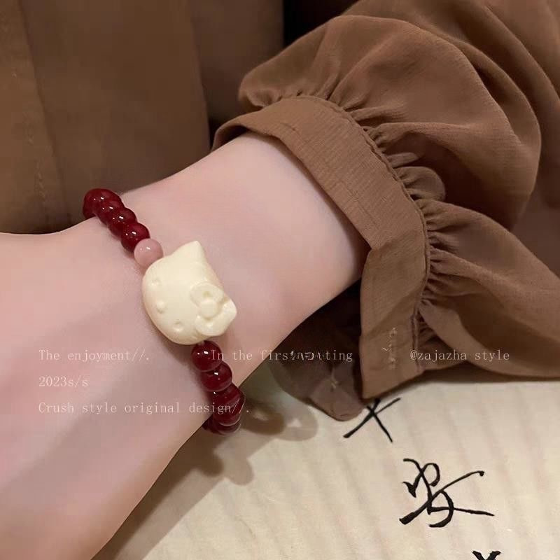 S053-Pulsera gatito color cinabrio#tamaño 403